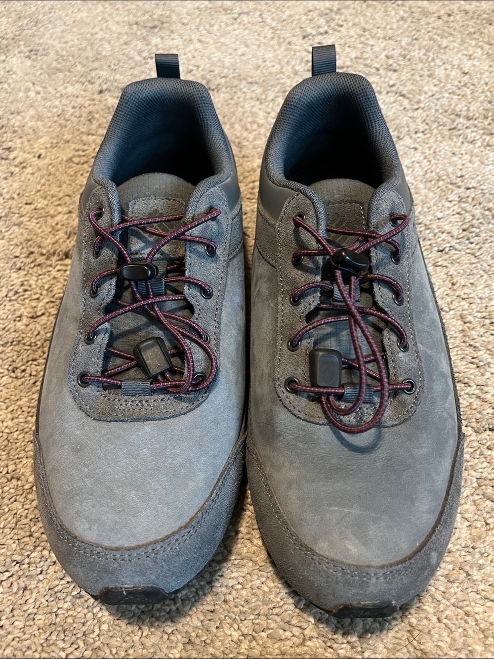 Columbia Women’s Gray Suede-Look Sneakers with Maroon Accent Laces